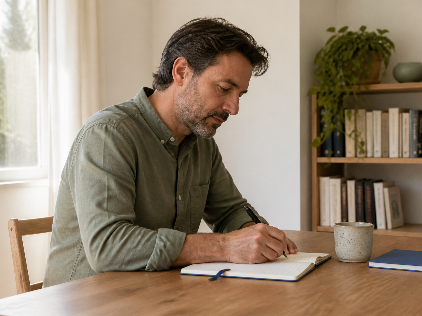 Preguntas frecuentes Hombre escribiendo y ordenando sus pensamientos
